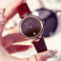 GUOU Waterproof Women Watches Small Disc Dial Leather Female Watch Luxury Simple Quartz Ladies Watches Wristwatch with Auto Date